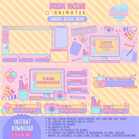 ANIMATED Twitch Stream Package / Graphic design Theme / aesthetics / Paint / Vintage / Pastel ...