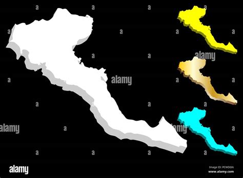 3D map of Corfu (Kerkyra, island of Greece) - white, yellow, blue and gold - vector illustration ...