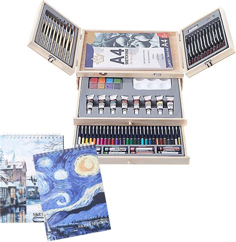 Professional Art Set 85 Piece with 3 x 50 Page Drawing Pad, Deluxe Art Set in Portable Wooden ...