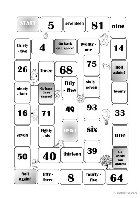 Numbers game board game: English ESL worksheets pdf & doc