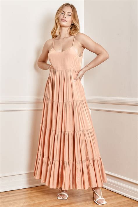 Light Orange Dress - Tiered Maxi Dress - Button Back Dress - Lulus