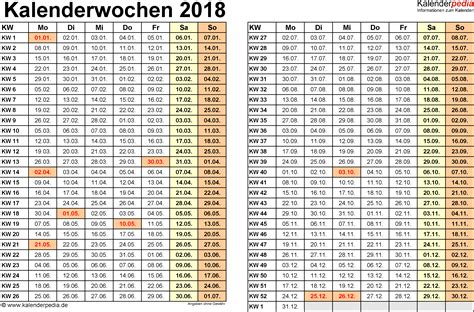 Kalenderwochen 2018 mit Vorlagen für Excel, Word und PDF