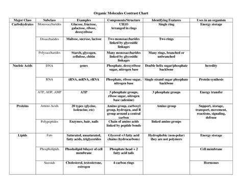 Organic Molecules Chart | Organic Molecules Contrast Chart | Macromolecules, Organic molecules ...