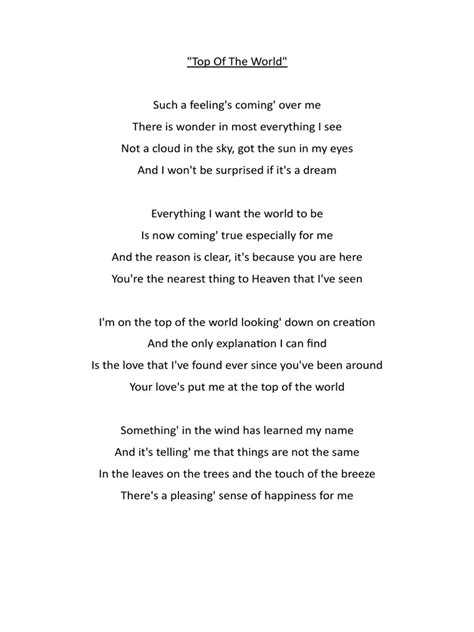 Top of The World Lyrics | PDF