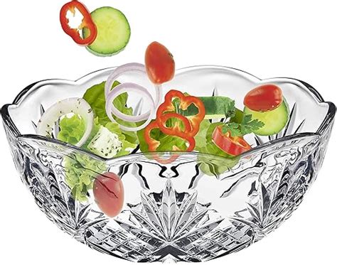 Elegant Large Crystal Clear Salad Bowl, Glass Mixing Bowl, All Purpose Round Serving Bowl ...