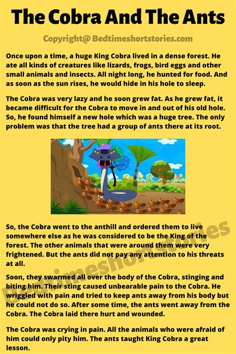 The Cobra And The Ants | English short stories, English moral stories, English stories for kids