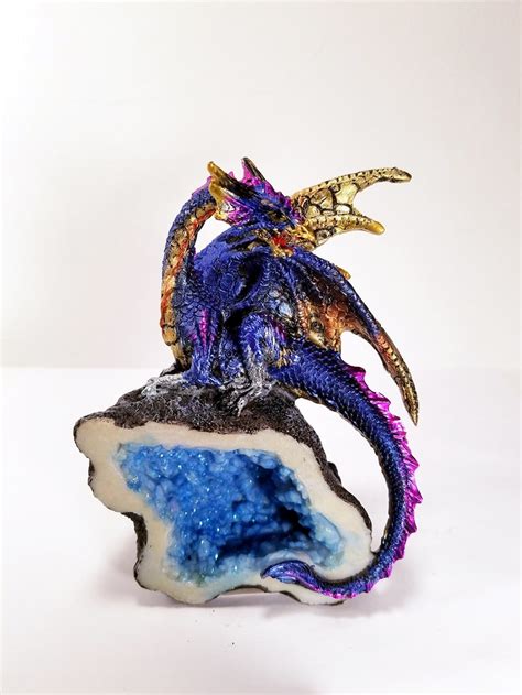 Blue Multi Color Dragon Figurine on a Resin Crystal Geode - Etsy