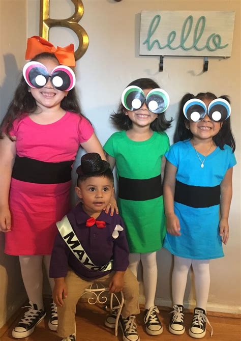 Powerpuff girls and the mayor costume DIY with T-shirt and printable eyes attach… | Powerpuff ...