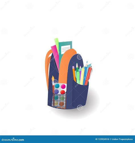 School Backpack with Notebooks and Stationery. Back To School Concept. Stock Illustration ...