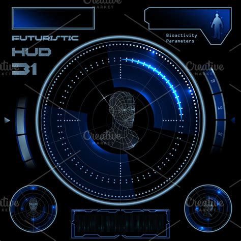 Futuristic HUD, Touch GUI Elements ~ Illustrations ~ Creative Market