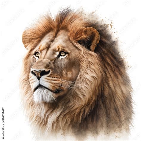 Realistic head lion on a white background, generative AI Stock イラスト ...