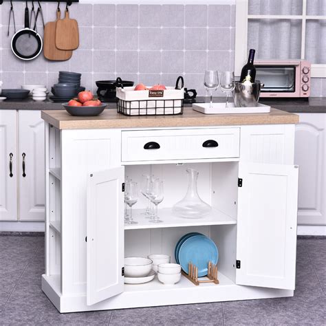 HOMCOM Fluted-Style Wooden Kitchen Island Storage Cabinet with Drawer, Open Shelving, and In ...