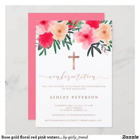 Rose gold floral red pink watercolor confirmation invitation | Zazzle | Confirmation invitations ...