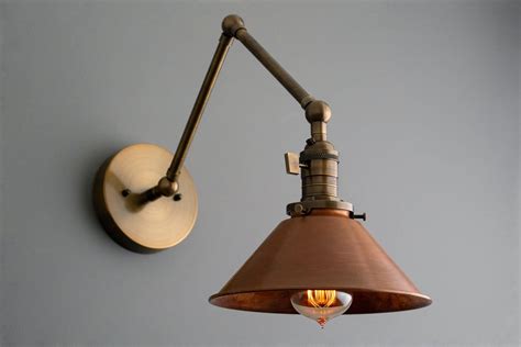 Articulating Copper Wall Sconce Rustic Lighting Swivel Wall Light Industrial Light Antique Brass ...