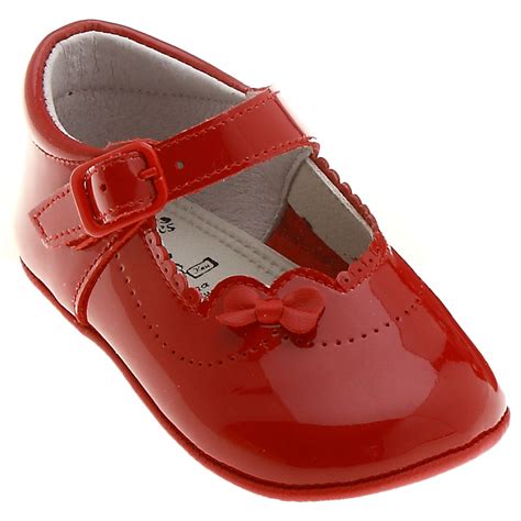 Baby Girls Red Pram Shoes In Patent Leather | Cachet Kids