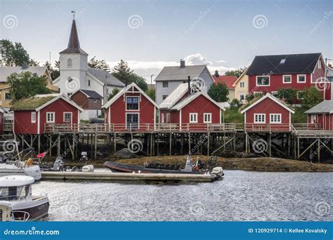 Red Fishing Cabins in the Village of Reine Lofoten Islands. Editorial Stock Image - Image of ...