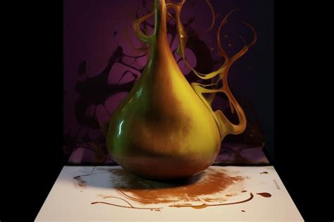 Premium AI Image | A painting of a large green pear with brown liquid on it