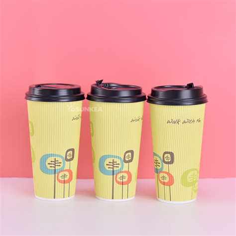 Disposable Customized Ripple Wall Paper Cup with Lid - China Coffee Paper Cups and Disposable ...