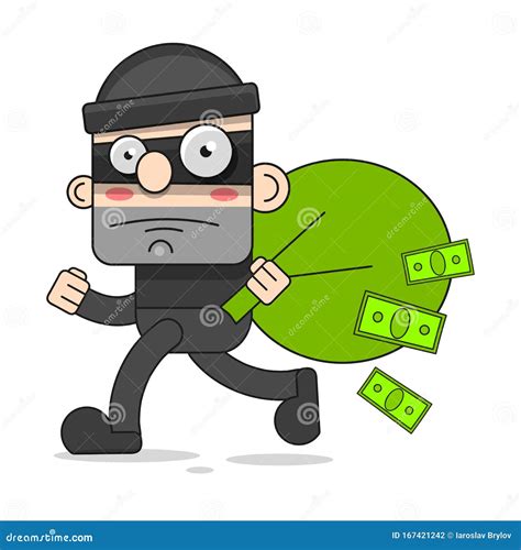 Cute Thief Character. Vector Cartoon Illustration. Bandit with Bag Stock Vector - Illustration ...