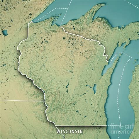 Wisconsin State USA 3D Render Topographic Map Border Digital Art by Frank Ramspott - Pixels Merch