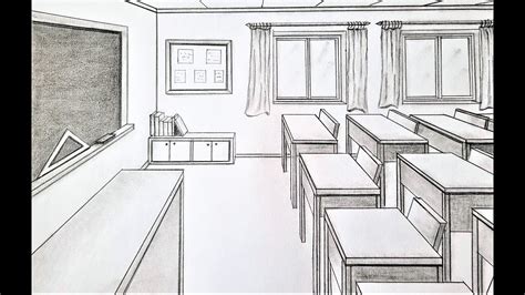 How to draw a classroom in one point perspective - YouTube