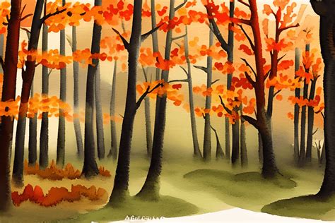 A Fall Forest Landscape Watercolor Graphic · Creative Fabrica