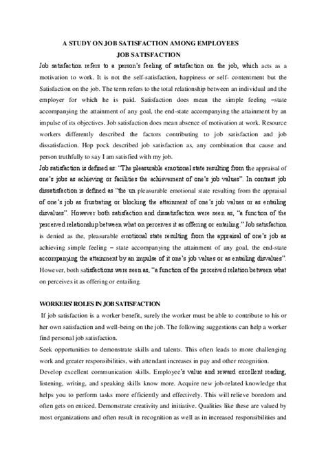 (DOC) A STUDY ON JOB SATISFACTION AMONG EMPLOYEES JOB SATISFACTION ...