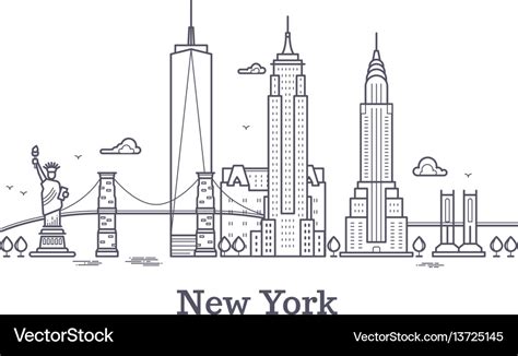 New york city outline skyline nyc line silhouette Vector Image