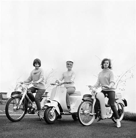 Sixties — London, 1960 Two new mopeds and a new scooter... | Moped, Scooter girl, Lady riders