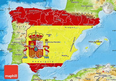 Flag Map of Spain, physical outside