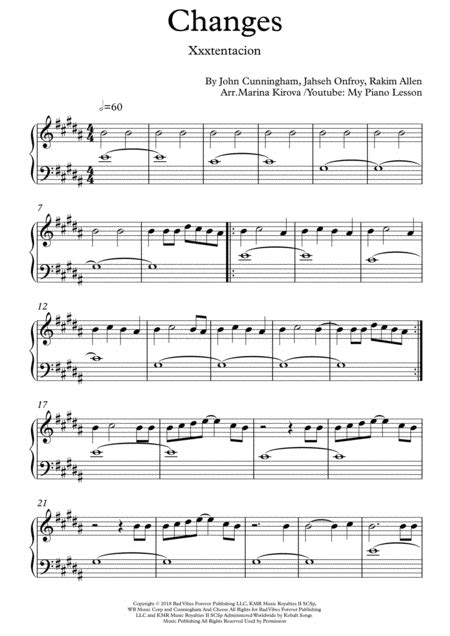 Changes (arr. Marina Kirova) by XXXTentacion Sheet Music for Piano Solo at Sheet Music Direct