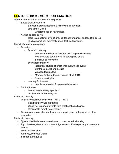 Memory for emotion - LECTURE 10: MEMORY FOR EMOTION General themes ...