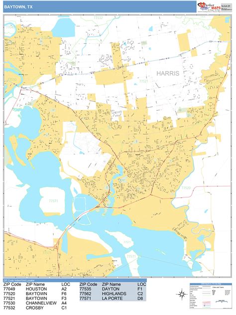 Baytown Texas Wall Map (Basic Style) by MarketMAPS - MapSales