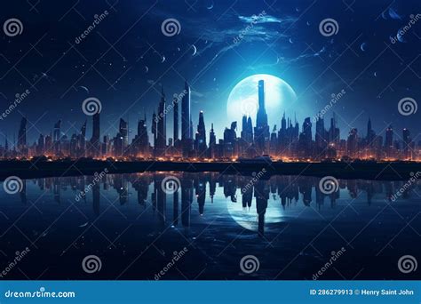 Futuristic Nighttime: City Skyline in the Future Stock Illustration ...