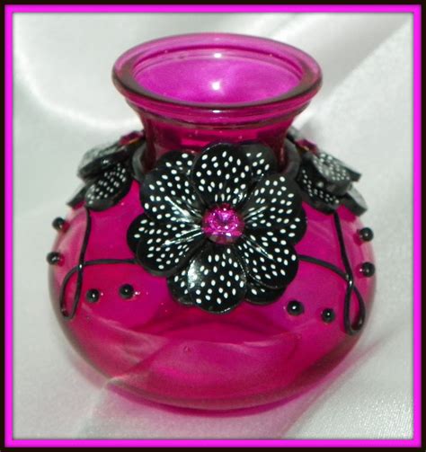 Vase with Polymer Polka Dot Flowers and Fuchsia Swarovski. $28.00, via ...