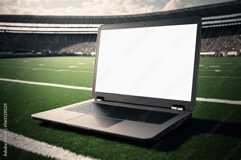 Modern laptop mockup on the American football stadium background Stock ...