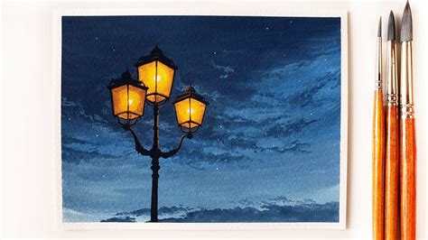 How to Paint Night Sky with Street Lamp｜Poster Color Painting - YouTube