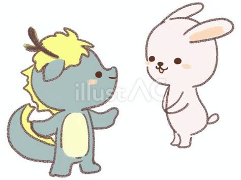 Free Vectors | Illustration of a dragon and a rabbit exchanging greetings