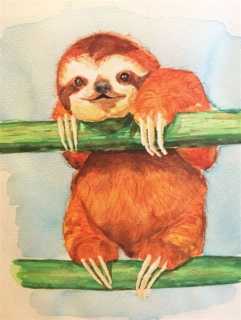 Painting of a baby sloth | Sloth drawing, Sloth art, Animals artwork