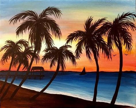 Palm Trees at Sunset Original Acrylic Painting on Canvas | Etsy