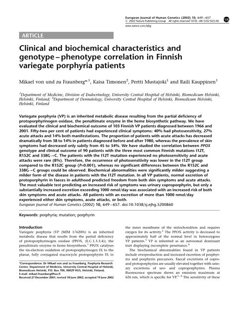 Clinical and Biochemical Characteristics and Genotype – Phenotype Correlation in Finnish ...