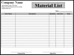 Material-List-Template-300x223 | Word template, List template, Templates