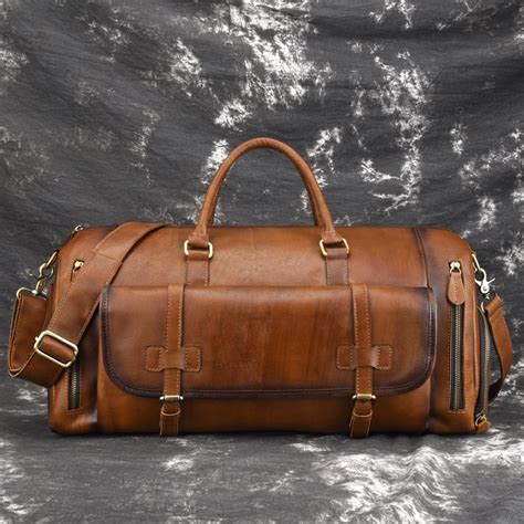 Cool Brown Leather Men's Overnight Bag Travel Bag Duffel Bag Weekender – iChainWallets