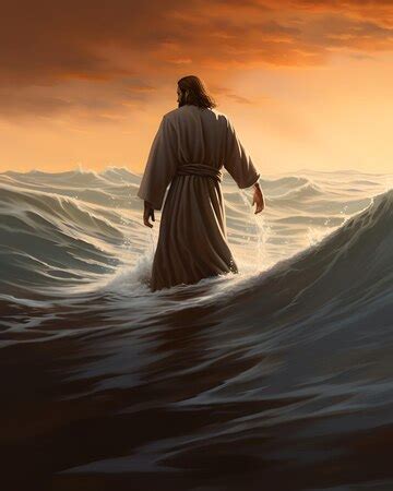 Premium Photo | Back view of Jesus Christ walking on water at sea