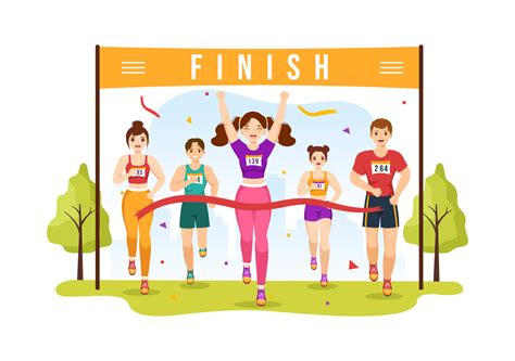 Marathon Race Illustration with People Running, Jogging Sport Tournament and Run to Reach the ...