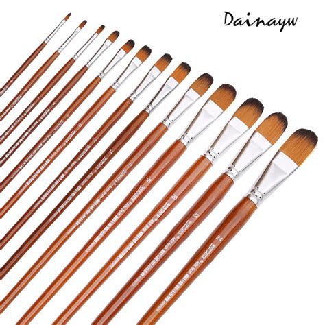 13Pcs Artist Filbert Nylon Hair Acrylic Painting Brush Set Long Handle School Drawing Tool ...