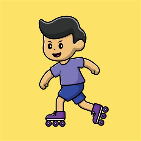 Cute Boy Playing Roller Skate Cartoon Vector Icon Illustration. People Sport Icon Concept ...