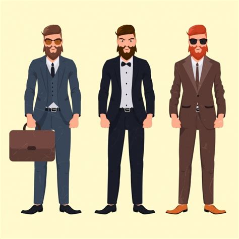 Elegant men icons suit clothes colored cartoon character Vectors graphic art designs in editable ...