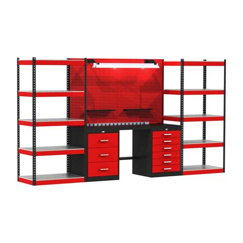 Fort Knox OPEN STORAGE Modular Workbench System, 132"W x 24"D x 78"H, Black and Red (textured ...
