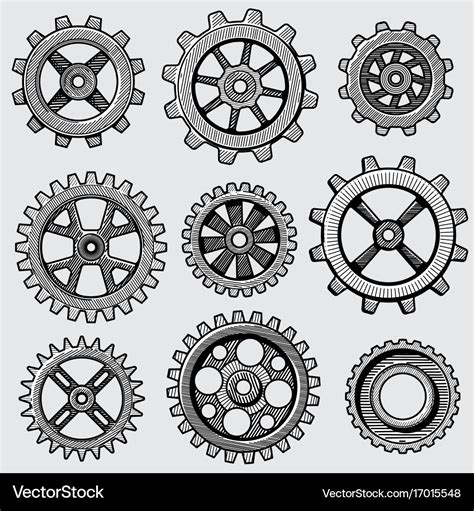 Retro sketch mechanical gears hand drawn vintage Vector Image